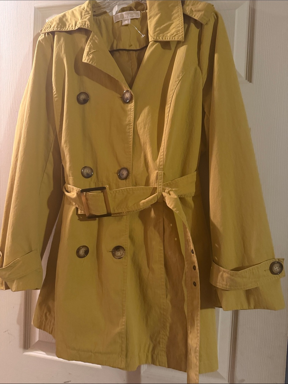 Michael Kors Mustard Yellow Double-Breasted Trench Coat